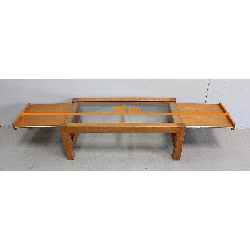 Vintage modular coffee table in solid ash, 1970