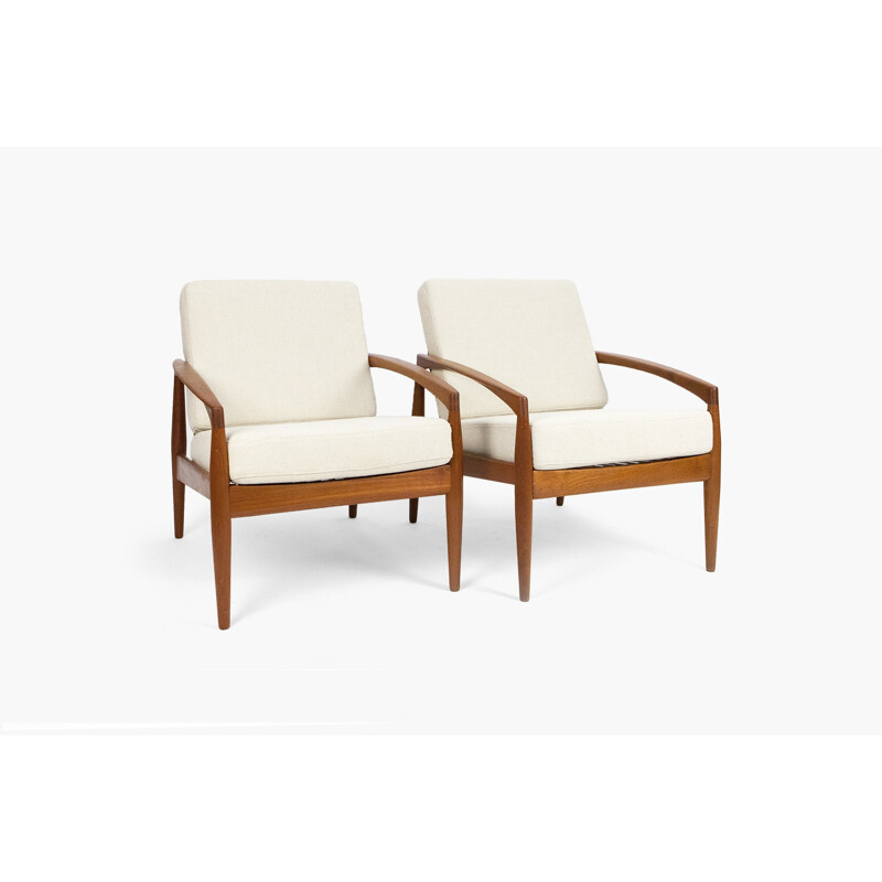 Pair of Magnus Olesen "161" armchairs in teak and fabric, Kai KRISTIANSEN - 1950s