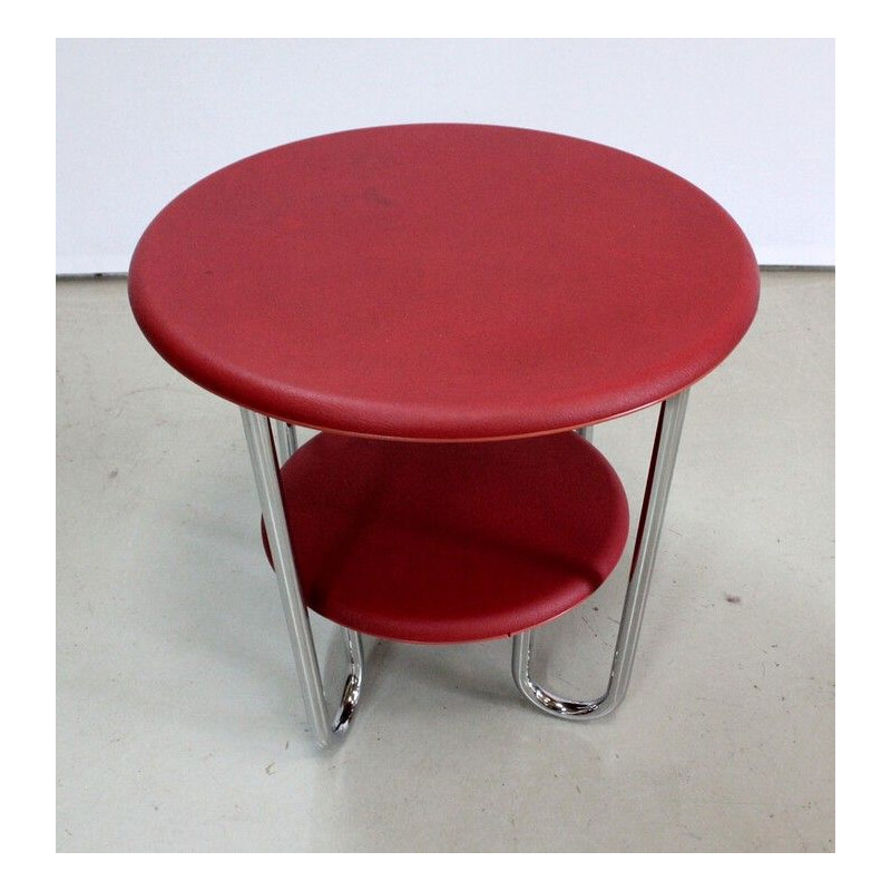 Vintage round chrome-plated metal Bauhaus side table by Thonet, 1940