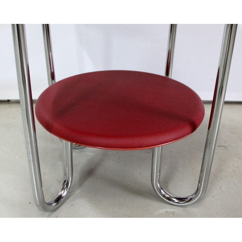 Vintage round chrome-plated metal Bauhaus side table by Thonet, 1940