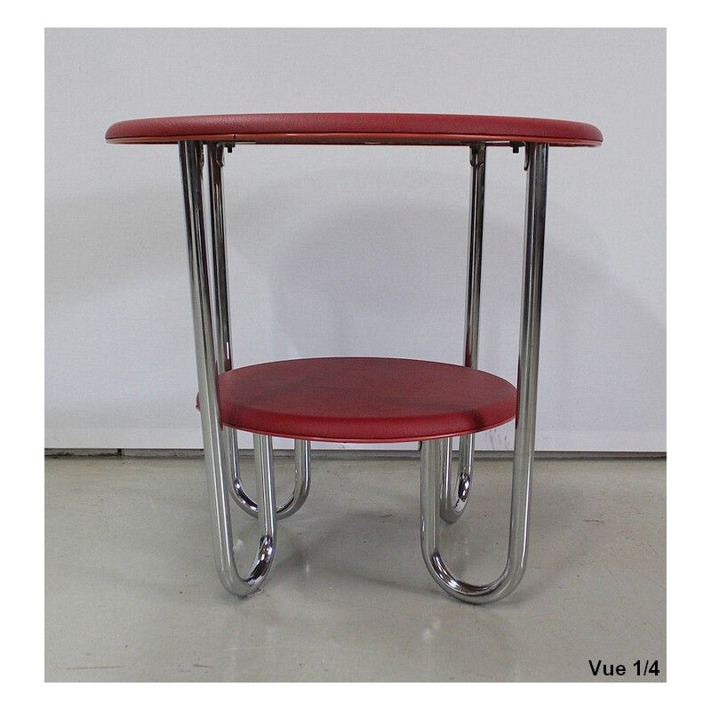 Vintage round chrome-plated metal Bauhaus side table by Thonet, 1940
