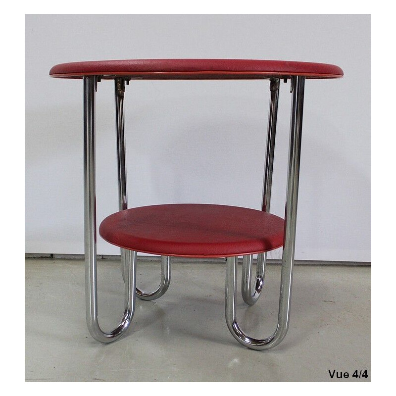 Vintage round chrome-plated metal Bauhaus side table by Thonet, 1940