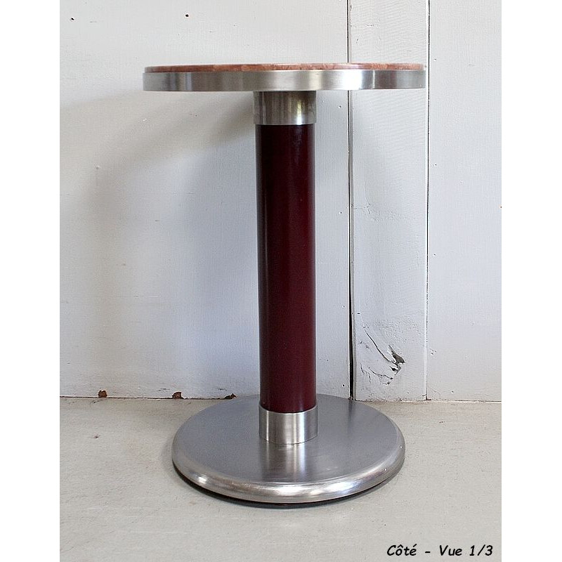 Vintage circular brushed stainless steel pedestal table, 1920-1930s