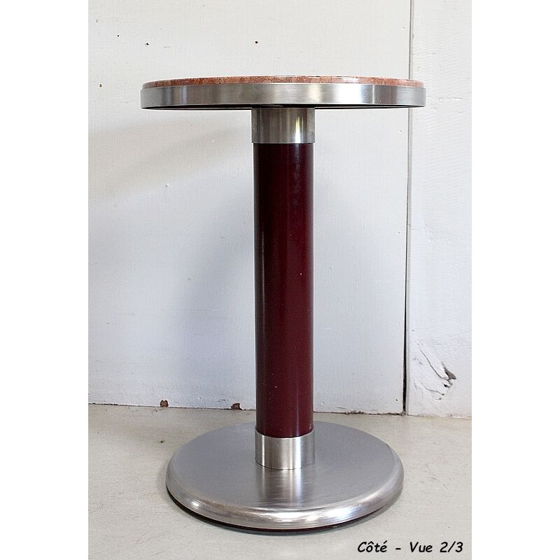 Vintage circular brushed stainless steel pedestal table, 1920-1930s