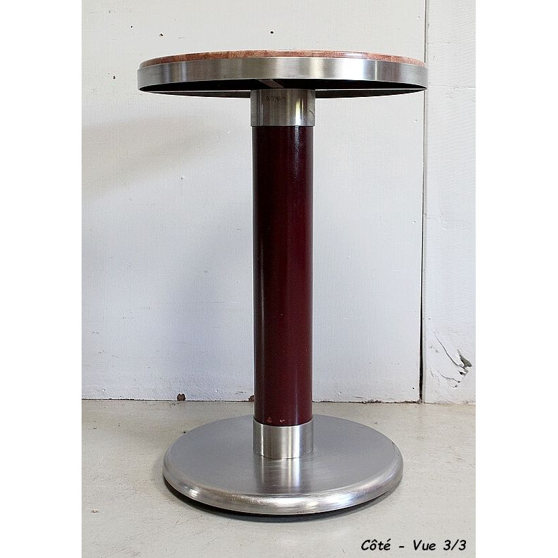 Vintage circular brushed stainless steel pedestal table, 1920-1930s