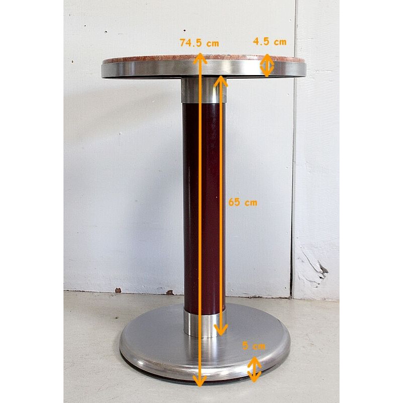 Vintage circular brushed stainless steel pedestal table, 1920-1930s