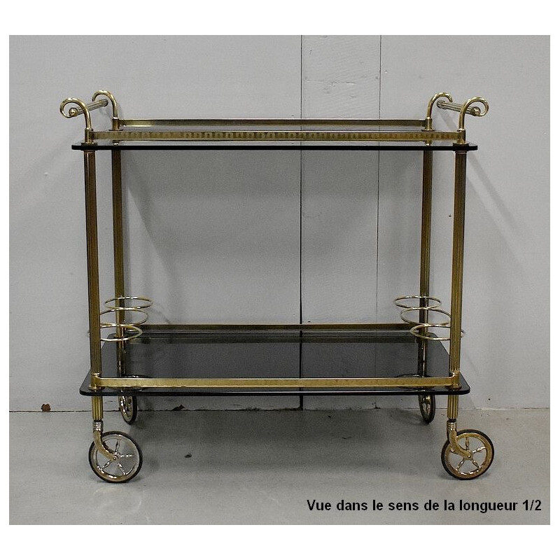 Vintage messing en rookglas trolley, 1970