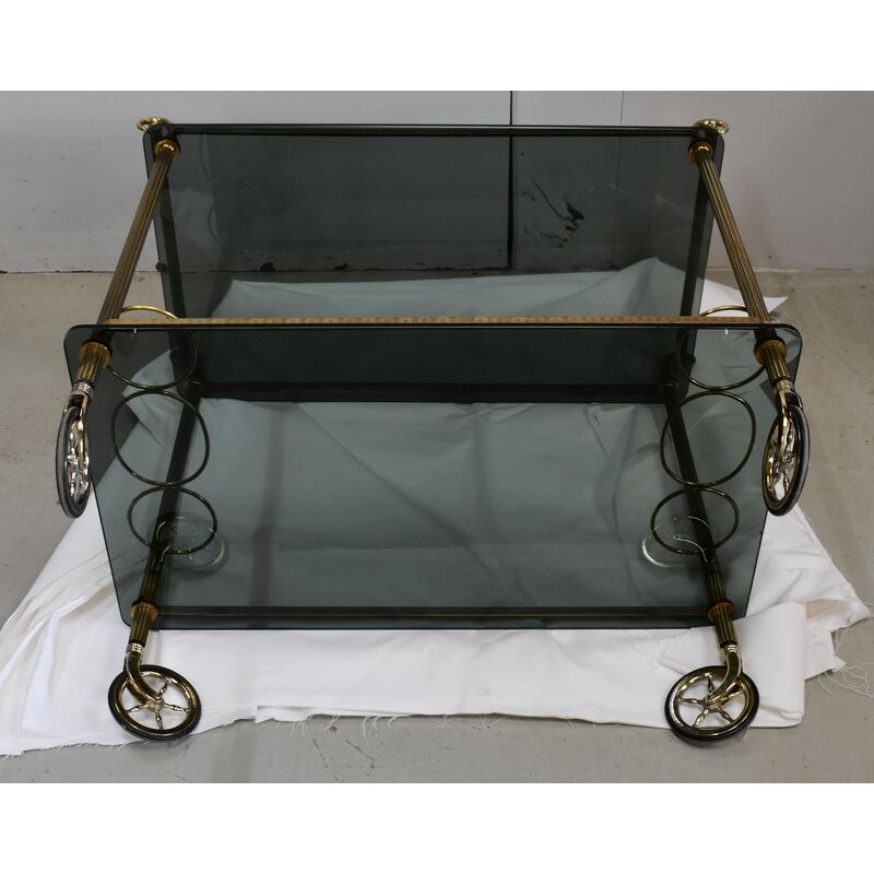 Vintage brass and smoked glass cart, 1970