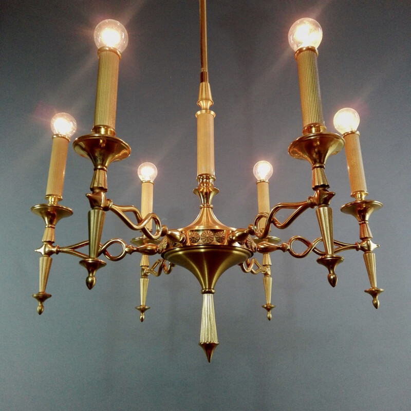 Vintage six-light chandelier by Oscar Torlasco for Lumi Milano, Italy 1950s