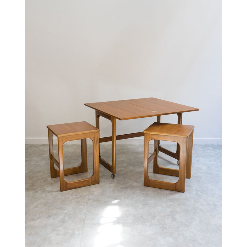 Conjunto de mesa y taburete de teca Mcintosh Triform vintage, Reino Unido 1960