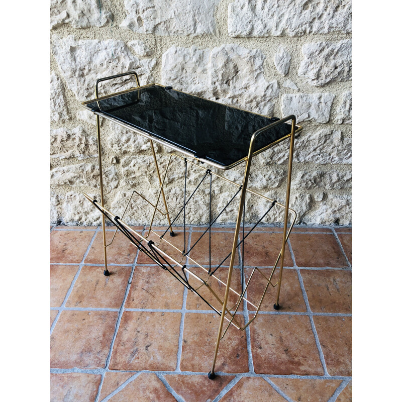 Vintage brass and smoked glass side table, 1960s