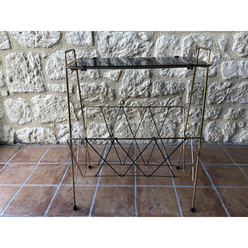 Vintage brass and smoked glass side table, 1960s