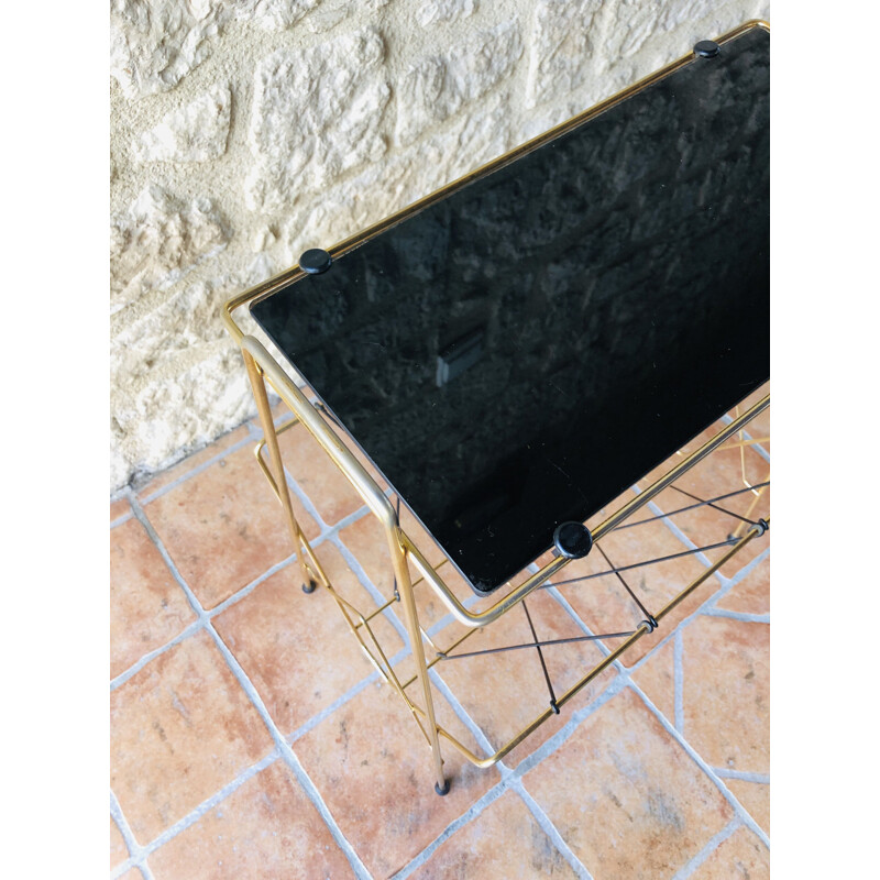 Vintage brass and smoked glass side table, 1960s