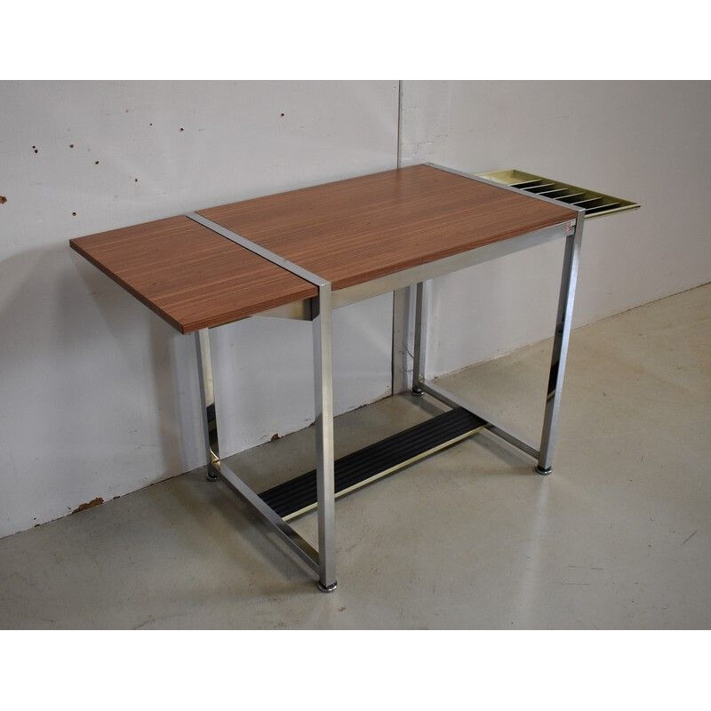 Vintage chrome metal and formica desk by Duo, 1970
