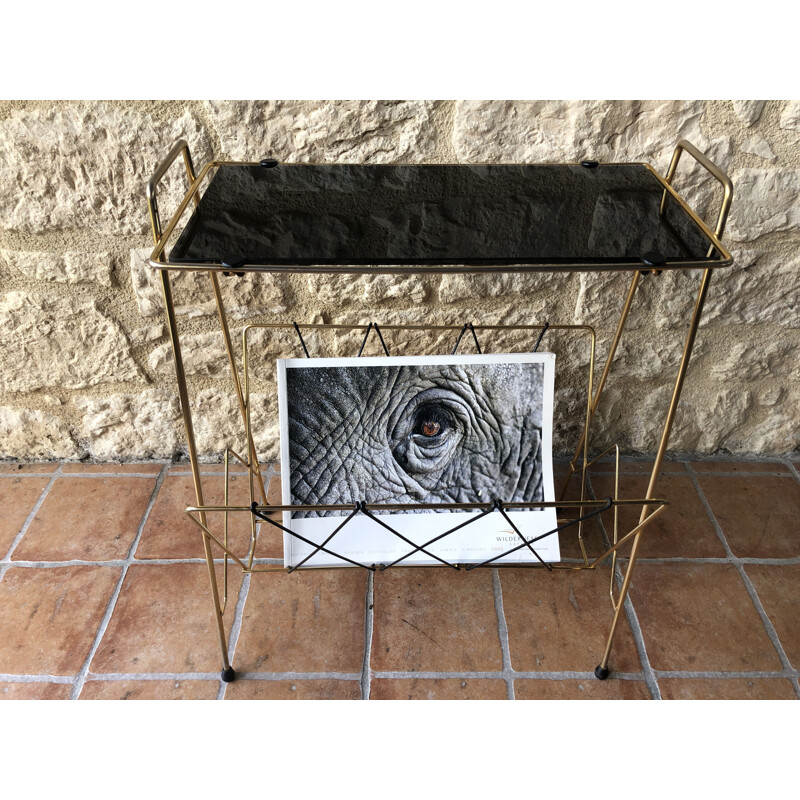 Vintage brass and smoked glass side table, 1960s