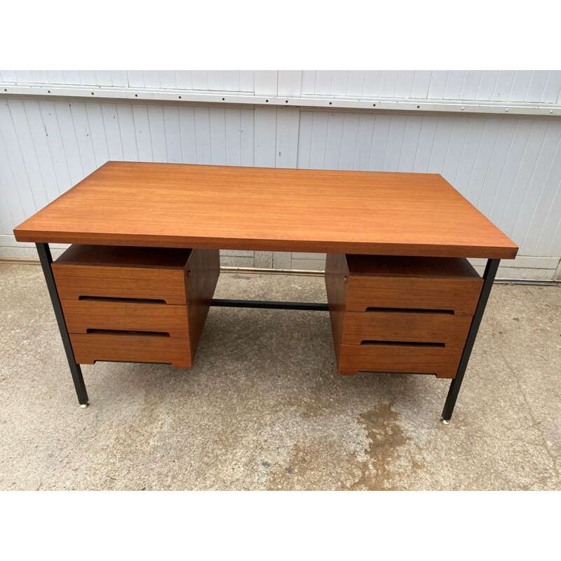 Bureau vintage double face en teck et métal, 1960