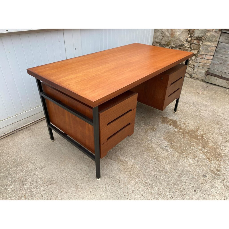 Vintage double-sided teak and metal desk, 1960s