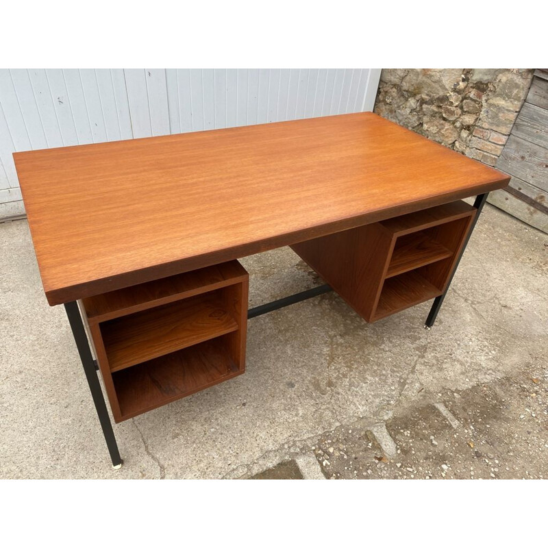 Vintage double-sided teak and metal desk, 1960s