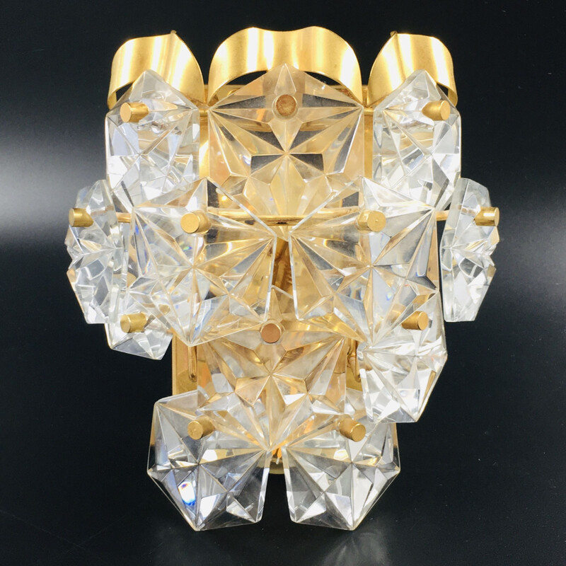Vintage gefacetteerde kristallen en gouden wandlamp van Kinkeldey, Duitsland 1970