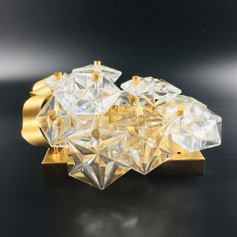 Vintage faceted crystal and gold wall lamp by Kinkeldey, Germany 1970