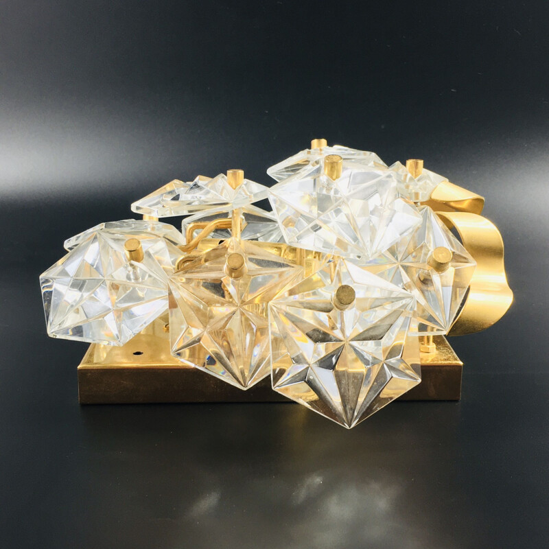 Vintage faceted crystal and gold wall lamp by Kinkeldey, Germany 1970