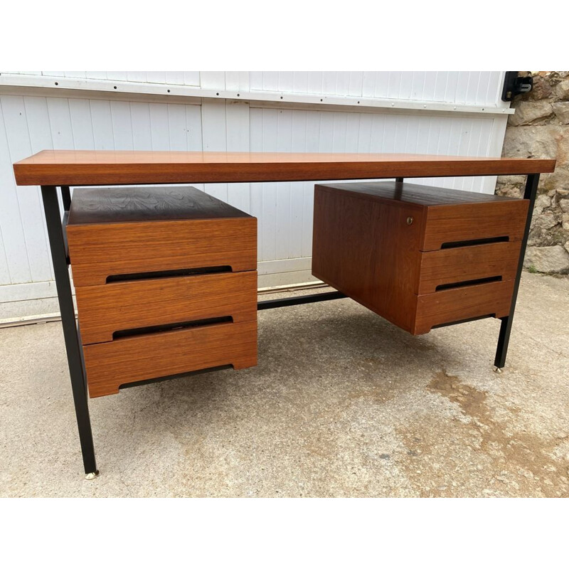 Vintage double-sided teak and metal desk, 1960s