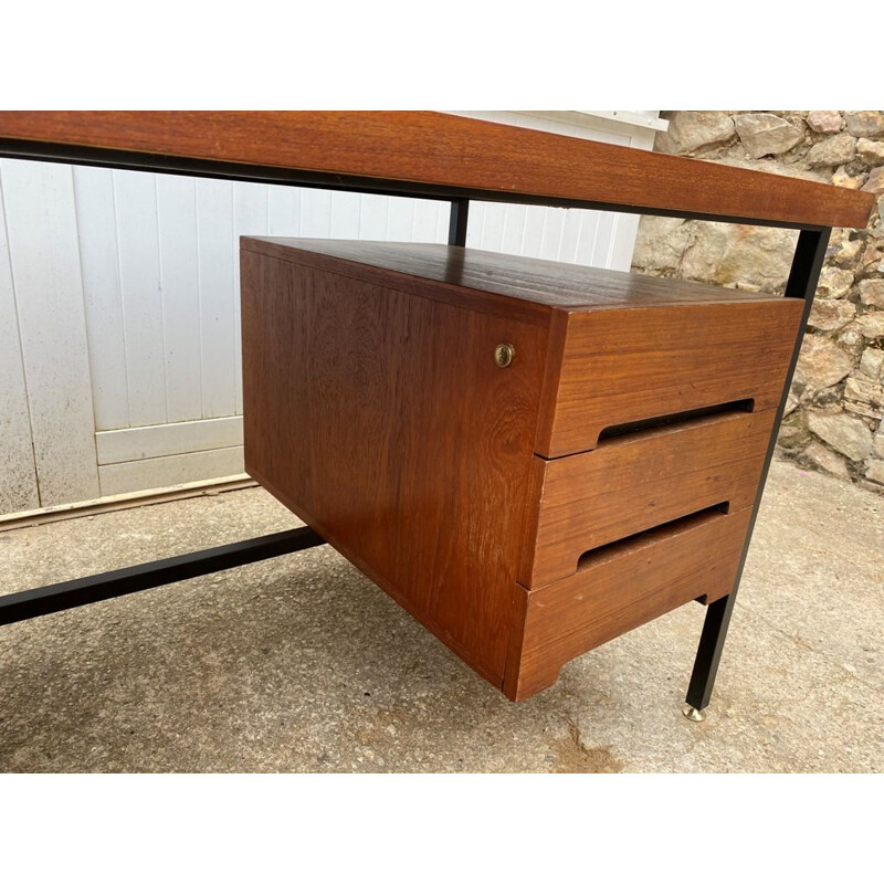 Vintage double-sided teak and metal desk, 1960s