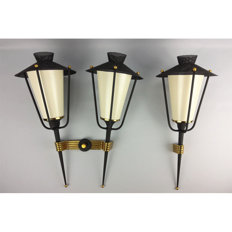 Set of 2 vintage Arlus sconces consisting of a single and a double sconce, 1950s