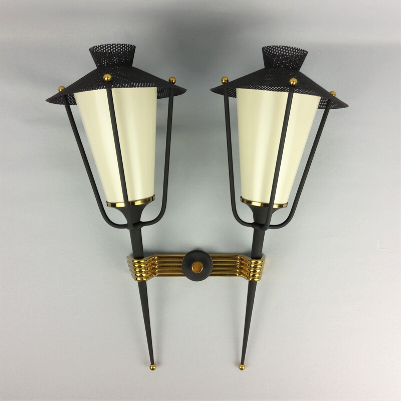 Set of 2 vintage Arlus sconces consisting of a single and a double sconce, 1950s