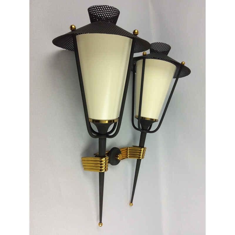 Set of 2 vintage Arlus sconces consisting of a single and a double sconce, 1950s