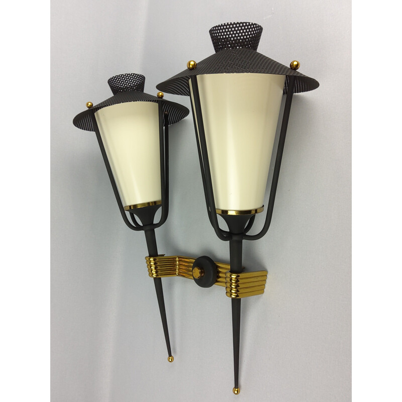 Set of 2 vintage Arlus sconces consisting of a single and a double sconce, 1950s