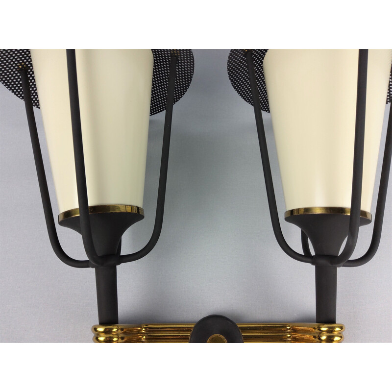 Set of 2 vintage Arlus sconces consisting of a single and a double sconce, 1950s