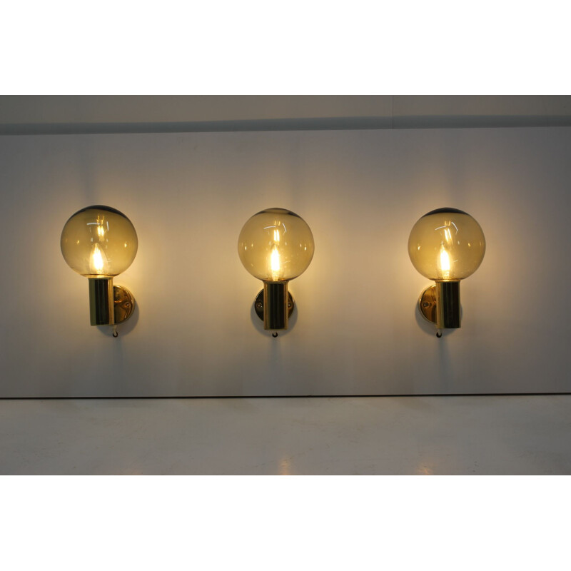 Set of 3 vintage brass and glass sconces by Hans-Agne Jakobsson, 1960s