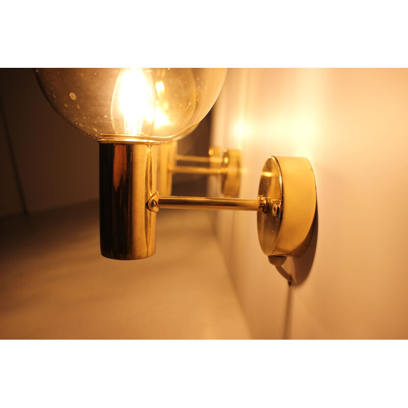 Set of 3 vintage brass and glass sconces by Hans-Agne Jakobsson, 1960s