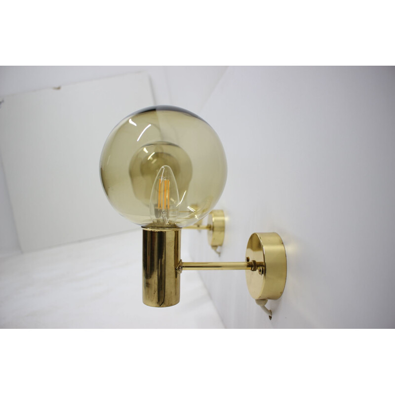 Set of 3 vintage brass and glass sconces by Hans-Agne Jakobsson, 1960s