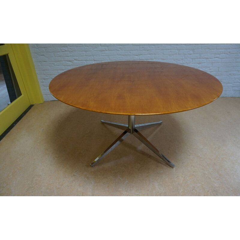 Round oak vintage dining table by Florence Knoll, USA 1960s