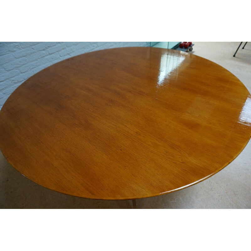 Round oak vintage dining table by Florence Knoll, USA 1960s