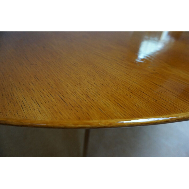 Round oak vintage dining table by Florence Knoll, USA 1960s