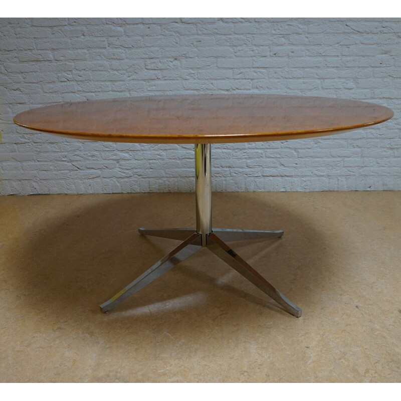 Round oak vintage dining table by Florence Knoll, USA 1960s