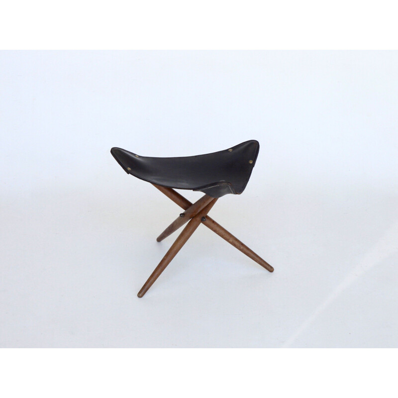 Danish vintage folding tripod stool, 1960s