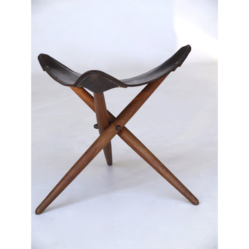 Danish vintage folding tripod stool, 1960s