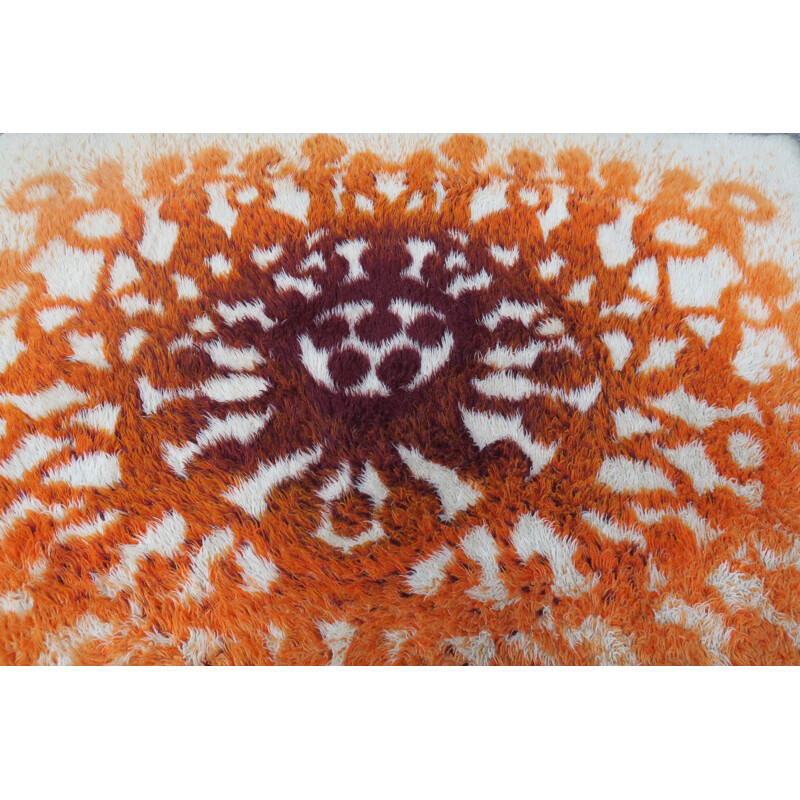 Grand tapis scandinave motif soleil en laine - 1970