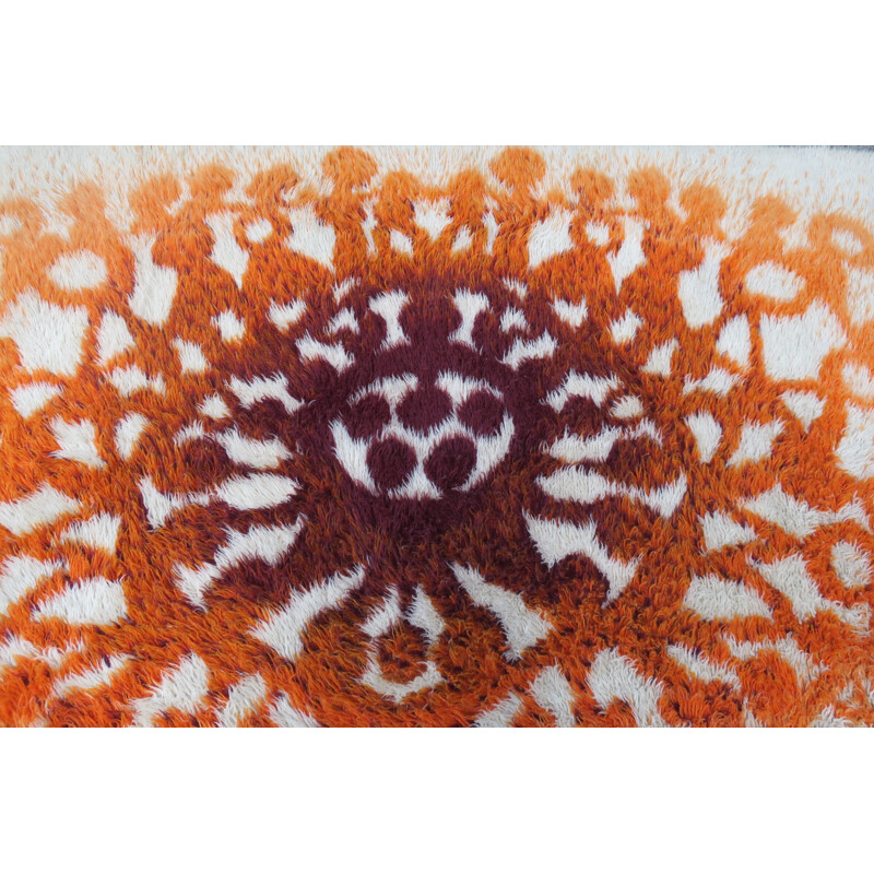 Large Scandinavian Rya sunburst rug - 1970s
