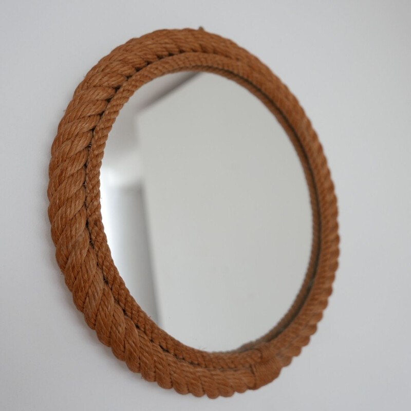 Ropework mid-century circular mirror by Audoux-Minet, France 1960s
