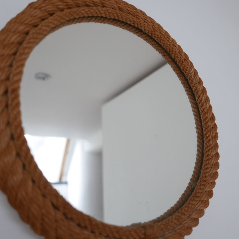 Ropework mid-century circular mirror by Audoux-Minet, France 1960s