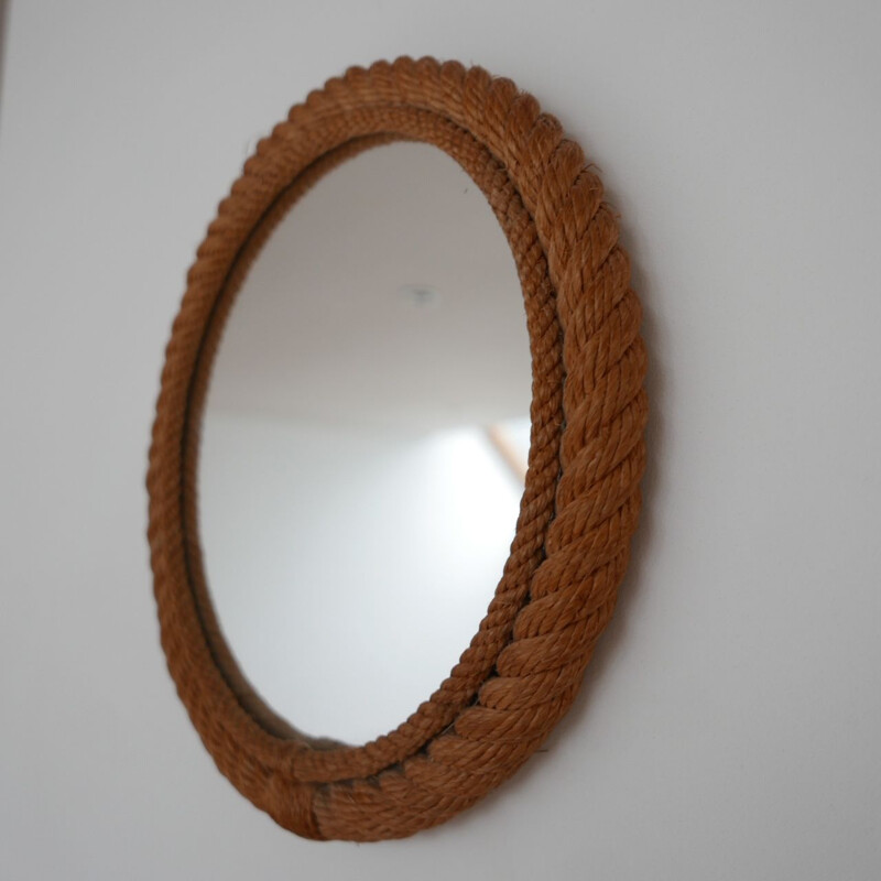 Miroir vintage circulaire par Audoux-Minet, France 1960