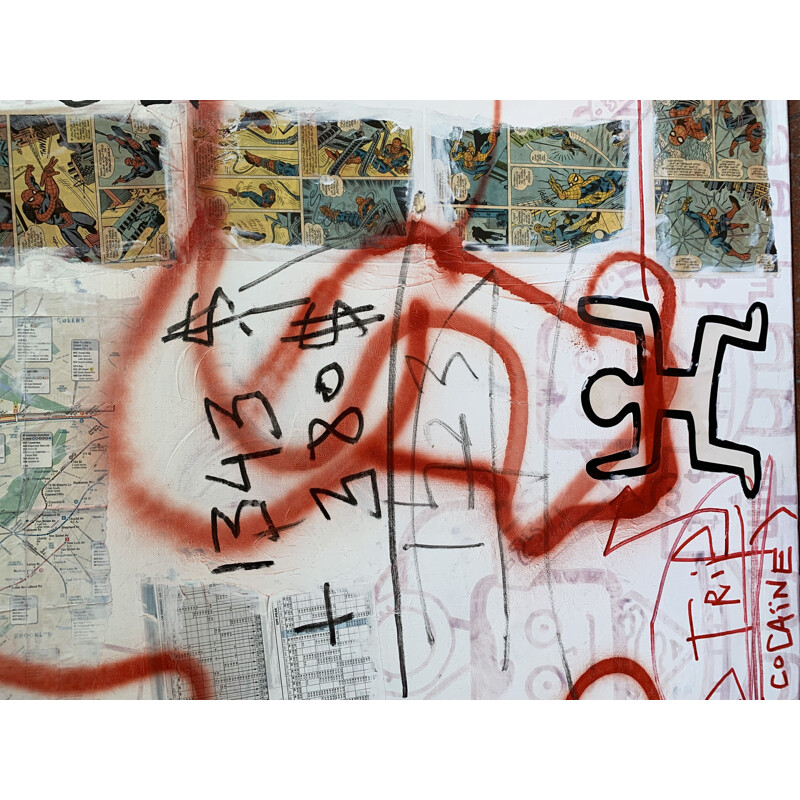 Peinture sur toile vintage Kokian "Keith Harring bad trip", 2010