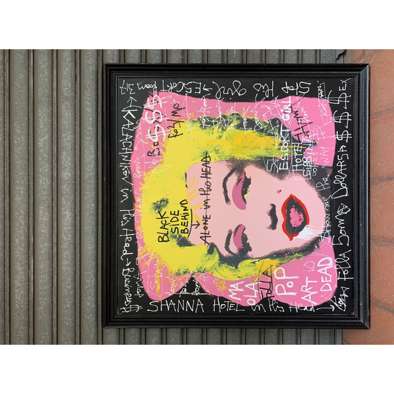 Peinture sur toile vintage Kokian "Pink Marilyn, black side behind", 2010