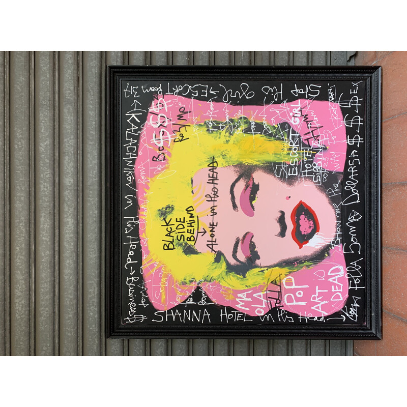 Vintage Kokian canvas painting "Pink Marilyn, black side behind", 2010