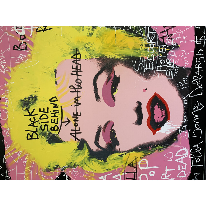 Peinture sur toile vintage Kokian "Pink Marilyn, black side behind", 2010